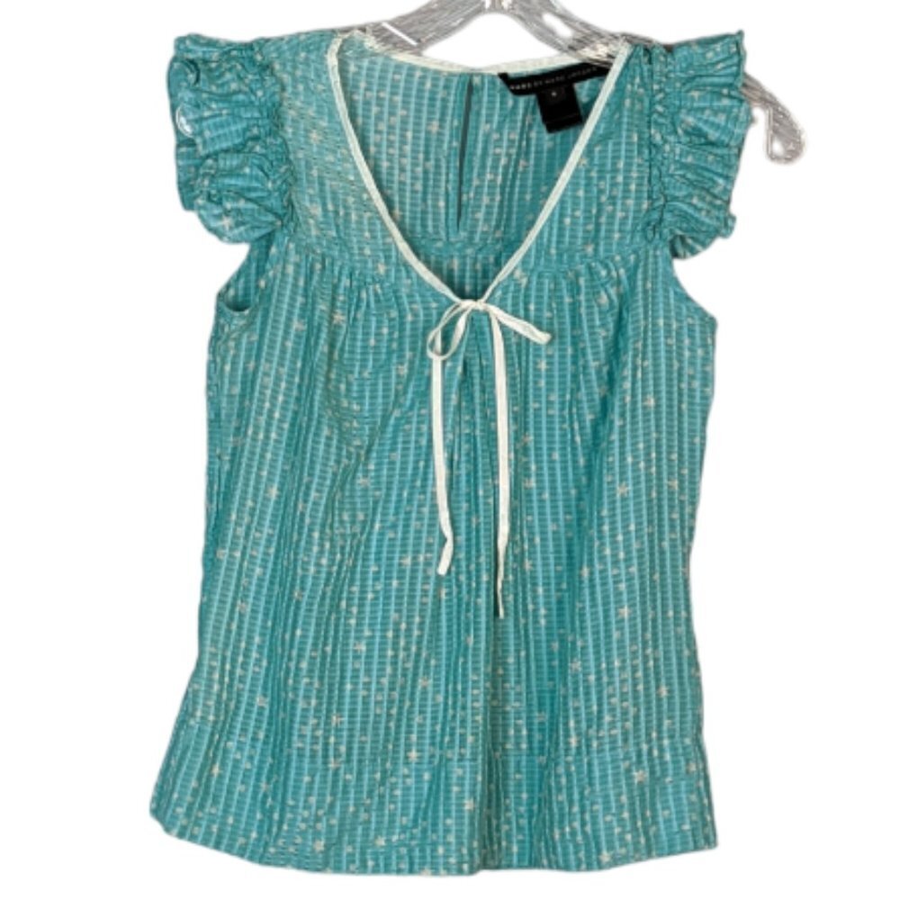 MARC BY MARC JACOBS Cotton Silk Blend Ruffle Short Sleeve Top Size Small